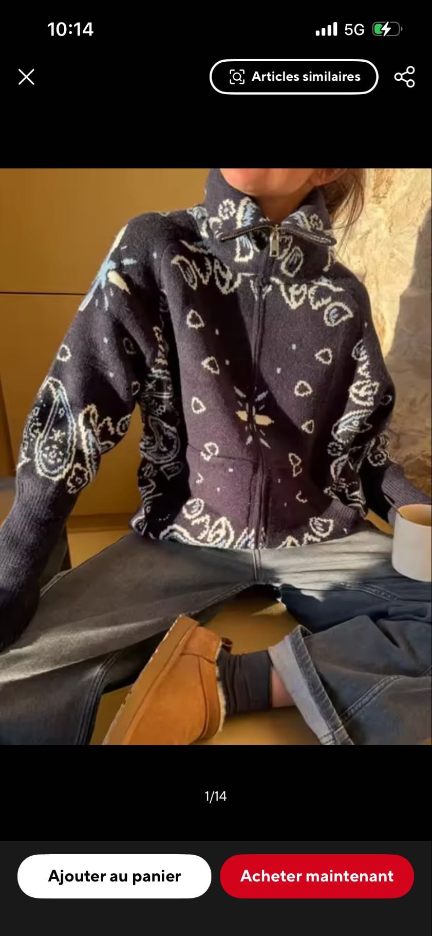 cardigan à zip style alanui bleu - 27€